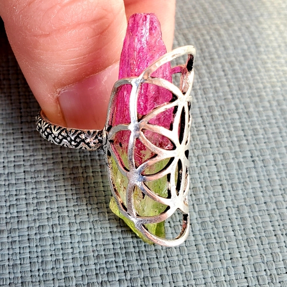 New Caged Bi-Color Tourmaline 925 Silver Ring. - Picture 13 of 14
